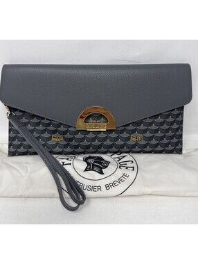 FAURE LE PAGE GRAY CLUTCH BAG SCALE PATTERN PARIS FRANCE
